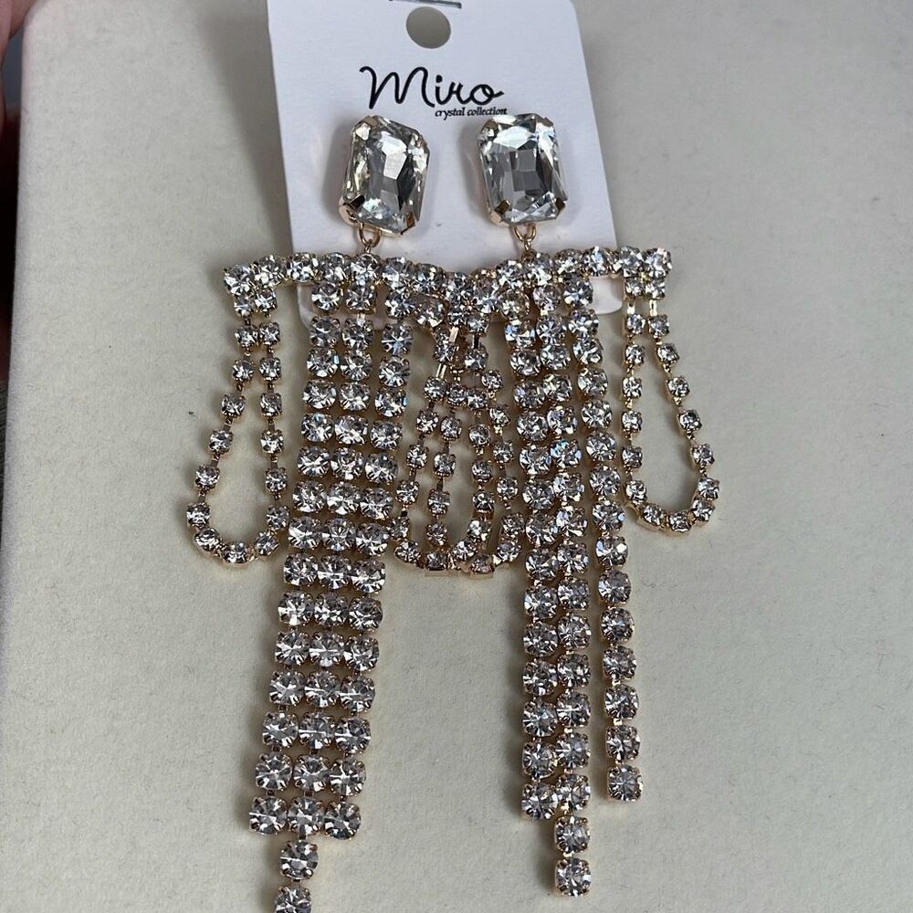 NWT Miro Chrystal collection retro Hollywood glam clear rhinestone earrings. - Picture 2 of 6
